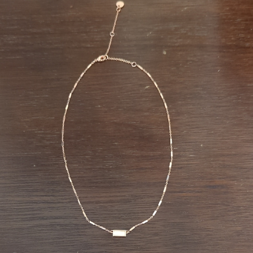 Pura Vida Opal Color Stone Costume Jewelry Rose Gold Color Chain  Bar Necklace
